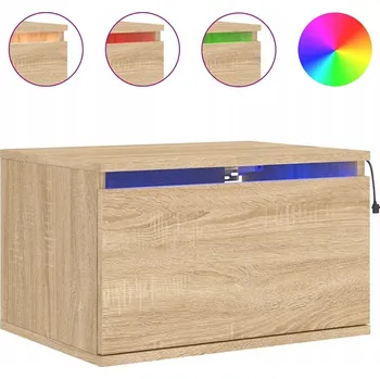 Noční stolek Závěsná noční stolek LED RGB, dub sonoma, 50x36x30 cm
