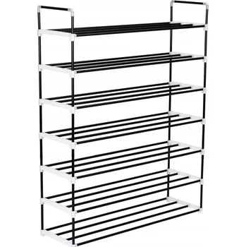 Botník Minimalistický stojan na boty se 7 policemi, kov a plast, černý, 91x2