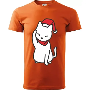 Pánské tričko Vánoční kočka mávající - Klasické pánské triko vyšší gramáže - M ( Oranžová )