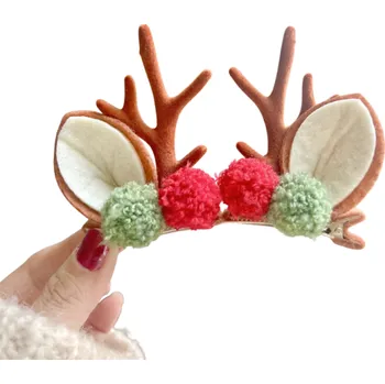 Vánoční dekorace Vánoční sponky do vlasů Sobí parohy s oušky a bambulkami v zelené a červené barvě Originální doplněk pro Vánoční účes hnědá