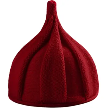 Čepice Dámská zimní špičatá pletená čepice 22×33 cm 100% akryl Jednobarevná spirálová čepice s květinovým vzorem Měkká elastická teplá čepice 11 barev vínová