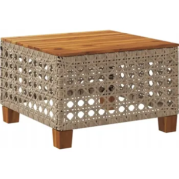 Zahradní stůl Zahradní stolek s deskou z akátového dřeva a PE ratanem, 55x55x36 cm, béžový