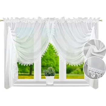 Záclona HOTOVÁ ZÁCLONA 300x150 BÍLÁ ZÁCLONA S GUIPUROU 8CM, UVÍZNUTÁ NA PÁSCE
