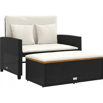 Pohovka Dvoumístná zahradní pohovka s podnožkou a úložným prostorem, PE ratan, černá, 115x
