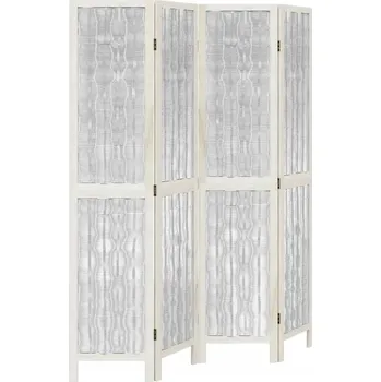 Paraván Paraván z masivního dřeva paulovnie a vrbových větviček, bílý, 140-145x180 cm