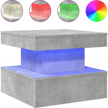 Konferenční stolek Kávový stolek s RGB LED osvětlením, dřevěný, šedá barva Betonu, 50x50