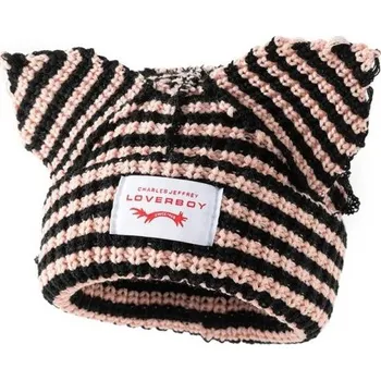 Čepice Zimní pruhovaná čepice Skullies s kočičími ušima Háčkovaný unisex klobouk 55–60 cm Teplá módní hip-hop čepice Kostýmní pletený klobouk Vánoční dárek hnědá