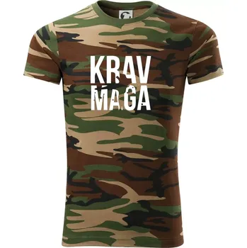 Pánské tričko Nápis Krav Maga - Army CAMOUFLAGE - L ( Hnědý maskáč )