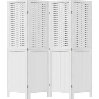 Paraván Paraván z bambusu a dřeva paulovnie, bílý, 140-145 x 160 cm, 4 panely