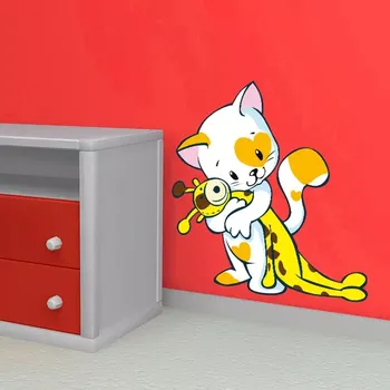 samolepka Sablio Samolepka na zeď: Kočička s plyšákem - 56x60 cm