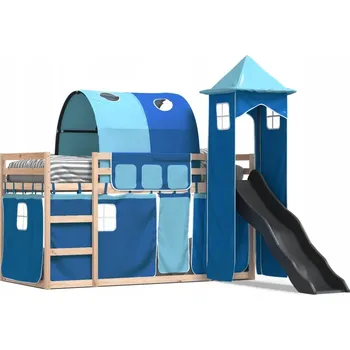 Postel Dřevěná patrová postel se skluzavkou, barva antracitová, 205,5 x