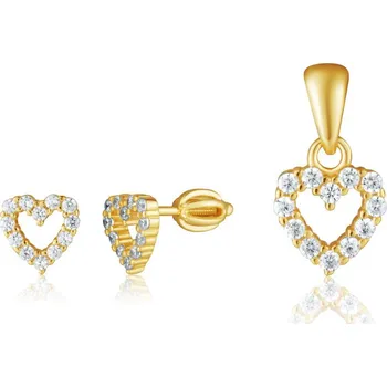 Náušnice JVD Dámská pozlacená stříbrná souprava se zirkony set SVLS0149SH2GO00