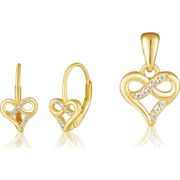 Náušnice JVD Dámská pozlacená stříbrná souprava se zirkony set SVLS0143SH2GO00