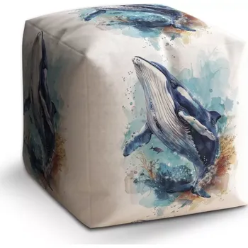 Taburet Sablio Taburet Cube Akvarelová velryba: 40x40x40 cm