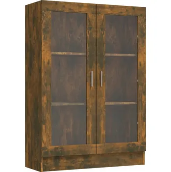 Komoda Prosklená Skříňka se 3 Policemi, Kouřový Dub, 82,5x30,5x115 cm