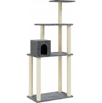 Škrabadlo pro kočky s domečkem a platformami, tmavě šedé, 74x35x147 cm