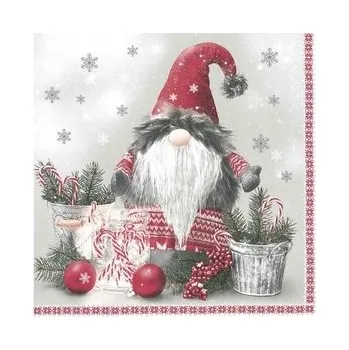 Papírový ubrousek Ubrousky Maki Scandinavian gnome s candy canes 33x33 cm vícebarevné 20 kusů