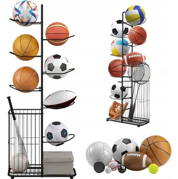 Úložný box STOJAN NA MÍČE ÚLOŽNÝ DRŽÁK ORGANIZÉR REGÁL NA 7 MÍČŮ - ČERNÝ