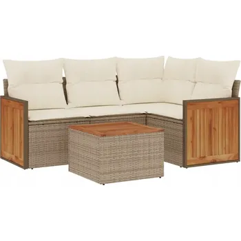 Zahradní lehátko Béžová zahradní nábytková souprava z PE ratanu, 62 x 62 x 69 cm, stůl 55 x 55