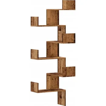 police Rohová nástěnná police, dřevotřískový materiál, barva staré dřevo, 45x45x1