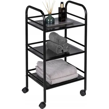 regál KOUPELNOVÝ VOZÍK REGÁL KOVOVÝ NA KOLEČKÁCH 3 PATRA ČERNÝ