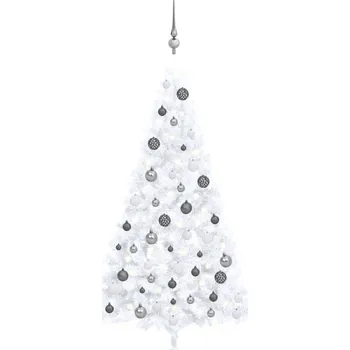 Vánoční stromek vidaXL Umělý vánoční půl stromek s LED a sadou koulí bílý 150 cm