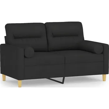 Pohovka Dvojmístná pohovka s polštáři, černá látka, 138x77x80 cm