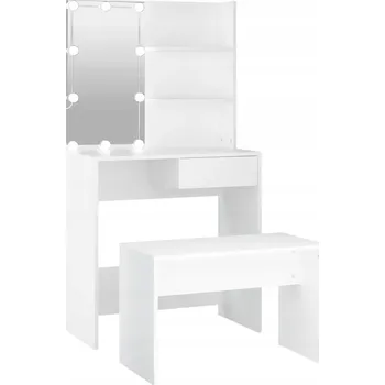 Toaletní stolek Sada Nábytku Toaletní Stolek s Taburetem, LED Osvětlení, Bílý, 74.5x40x141 cm
