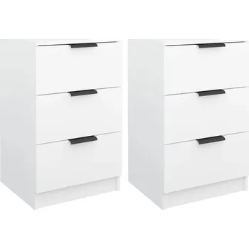 Noční stolek Noční stolky se třemi zásuvkami, bílé, 40x36x65 cm