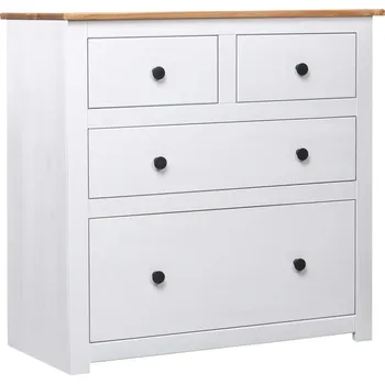 Komoda Rustikální komoda z masivního borovicového dřeva, bílo-přírodní, 80x40x83 cm