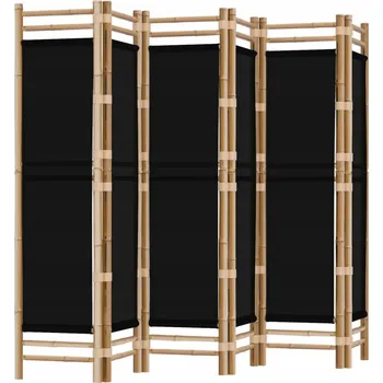 Paraván Klasická bambusová paraván s plátnem, černá, 240x180 cm, 6 panelů