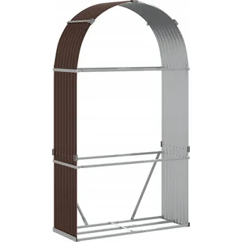 Stojan na palivové dřevo s háčky, ocel pozinkovaná, hnědý, 120x45x2