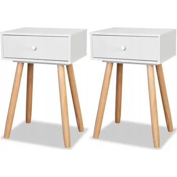 Noční stolek Retro noční stolky z borovicového dřeva a MDF, bílo-hnědé, 40x30x61 cm