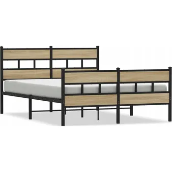 Postel Rám postele černý s čelem 207 x 146 x 91,5 cm, železo, dub sonoma