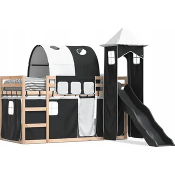 Dětská postel Patrová postel z borovicového dřeva se skluzavkou, antracitová, 205,5 x 97,5 x 11