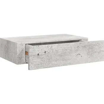 police Závěsná police s MDF a kovovou zásuvkou, šedá barva Betonu, 40 x 23,5 x 10 cm