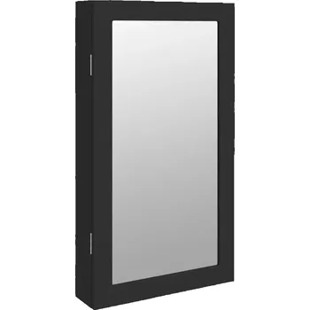 Koupelnový nábytek Skříňka na šperky se zrcadlem a LED osvětlením, 37,5x10x67 cm, černá