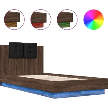 Postel Rám postele s čelem a LED podsvícením, hnědý dub, 193 x 78 x 84 cm