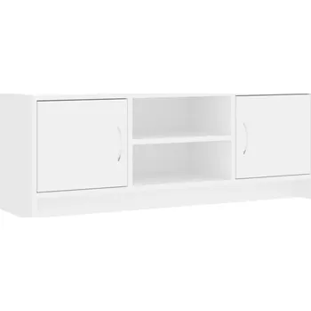 Televizní stolek TV stolek z dřevotřísky, 4 přihrádky, bílý, 102x30x37,5 cm