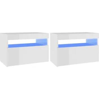 Noční stolek LED RGB Noční stolek, bílý vysoký lesk, 60x35x40 cm