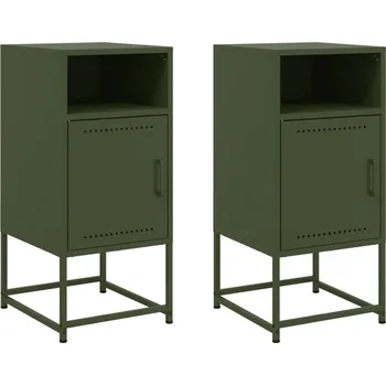 Noční stolek Industriální noční stolky, ocel, olivově zeleň, 36x39x78 cm
