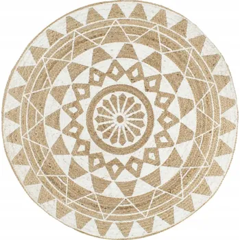 Koberec Jutový koberec ručně pletený, květinový potisk, přírodní/bílý, Ø120 cm