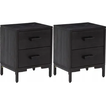 Noční stolek Noční stolek vintage z masivního borovicového dřeva, černý, 36x30x45 cm