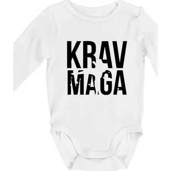 Kojenecké oblečení Nápis Krav Maga - Body kojenecké s dlouhým rukávem - Dlouhý r. do 3 měs ( Bílá )