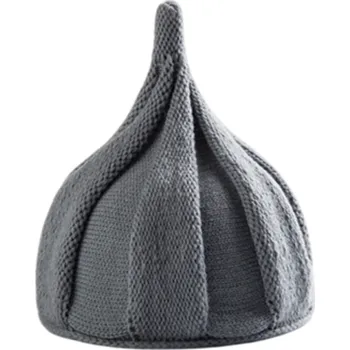 Čepice Dámská zimní špičatá pletená čepice 22×33 cm 100% akryl Jednobarevná spirálová čepice s květinovým vzorem Měkká elastická teplá čepice 11 barev šedá