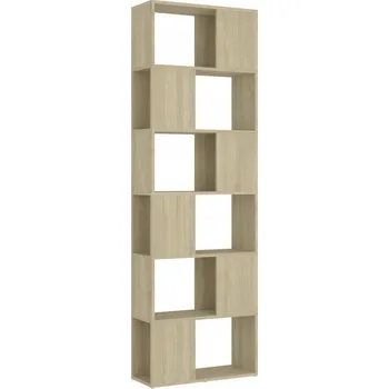 Knihovna Regál, knihovna, dělicí stěna, 6 přihrádek, dub sonoma, 60x24x186 cm