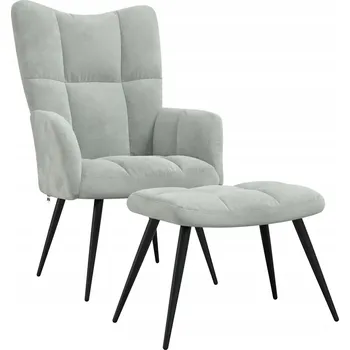 Křeslo Křeslo s podnožkou prošívané, světle šedý samet, 61x70x96,5 cm, ocel