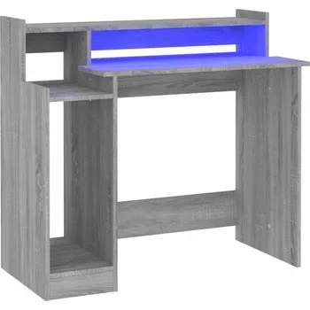 Psací stůl Počítačový stůl s LED podsvícením, šedý dub sonoma, 97x45x90 cm