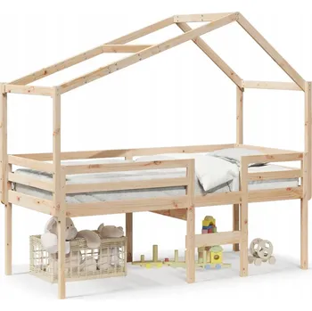 Postel Vysoká dětská postel s baldachýnem z masivního borovicového dřeva 195,5 x 95,5 x 8