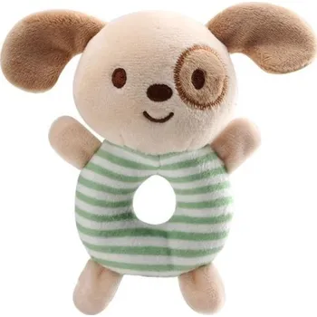 Zelený pejsek chrastítko pro děti 13,5x7,5 cm, hračka do postýlky pro 0-24 měsíců, zvuk při zatřesení, ideální pro rozvoj smyslů